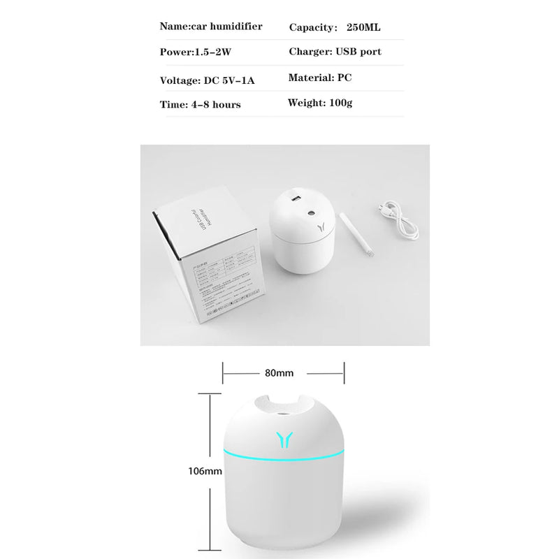 Mini umidificador - Purificador de Ar - USB - Lâmpada LED Aromaterapia Difusor Névoa Criado para Casa e Car